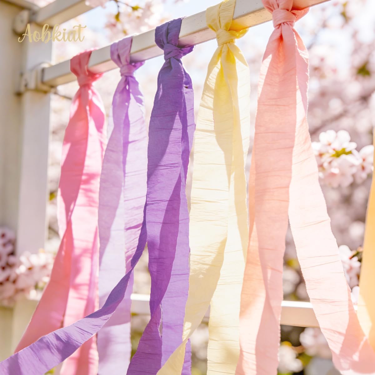 AOBKIAT Colorful Streamers Party Decorations,5 Rolls Vintage Rainbow Crepe Paper Streamers for Birthday,Candyland Theme Baby Shower,Fiesta,Wedding,Christmas,DIY Craft Crepe Paper,1.8 Inch x 82 Ft/Roll