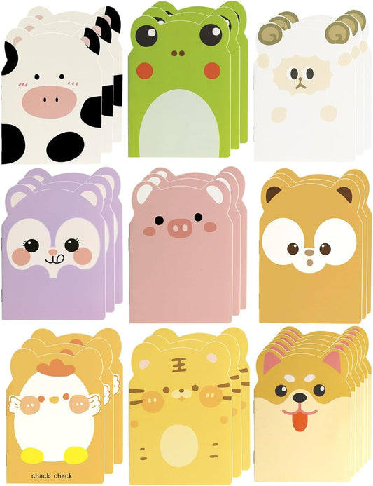 30 Packs Mini Animal Notebooks, Cute notebooks for kids Bulk Cartoon Frog Puppy Pig Chick Cow Notepad Themed Party Favors for School Christmas Supplies