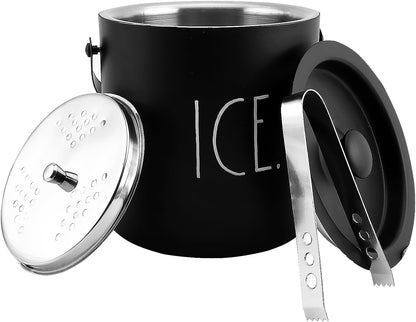 Rae Dunn Ice Bucket with Scoop - Stainless Steel Bucket with Handle, Lid and Ice Scooper - 4 Qt. Storage Bin for Ice Cubes for Bars, Parties, Backyard Barbeques, Picnics, and Camping (Sage)