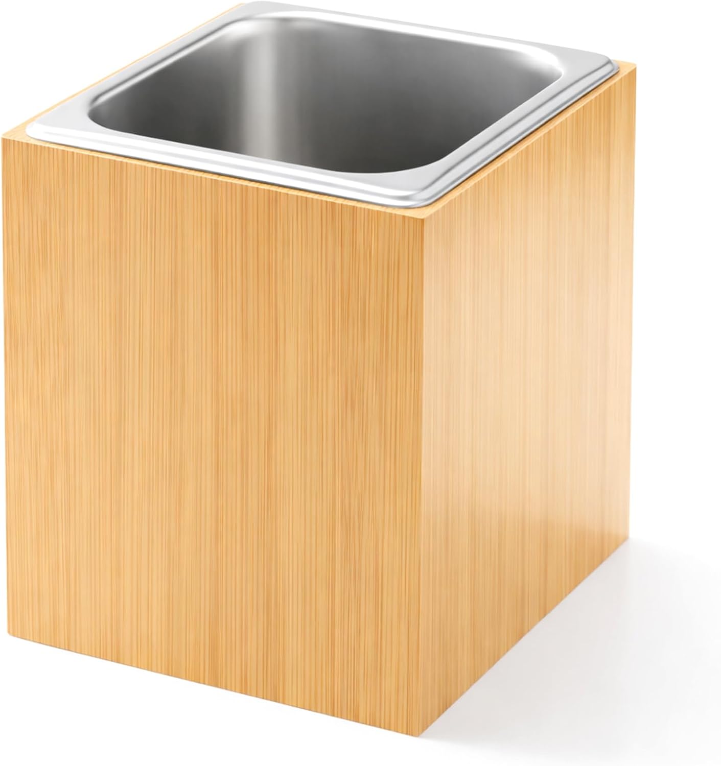 Ice Housing Bin with Removable Tray Ice Holder Container Wine Beer Champagne Drink Bucket Beverage Tub for Freezer Display Buffet Bar Counter Party Drink Chiller(Bamboo and Steel,21" X 13" X 5.5")