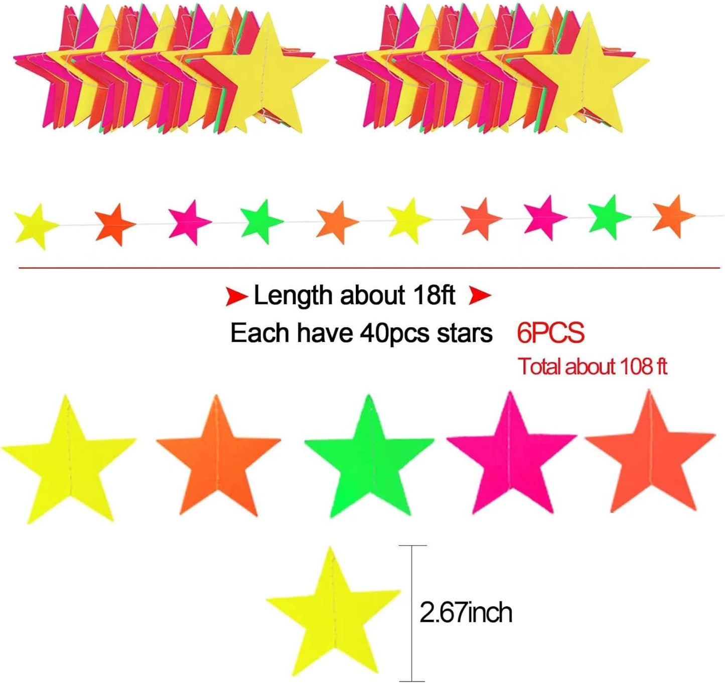 508ft UV Neon Paper Garland Crepe Streamers Glow in The Dark Party Supplies Garland Neon Party Decorations Streamers for Blacklight Reactive Fluorescent Wedding Birthday Party Decorations