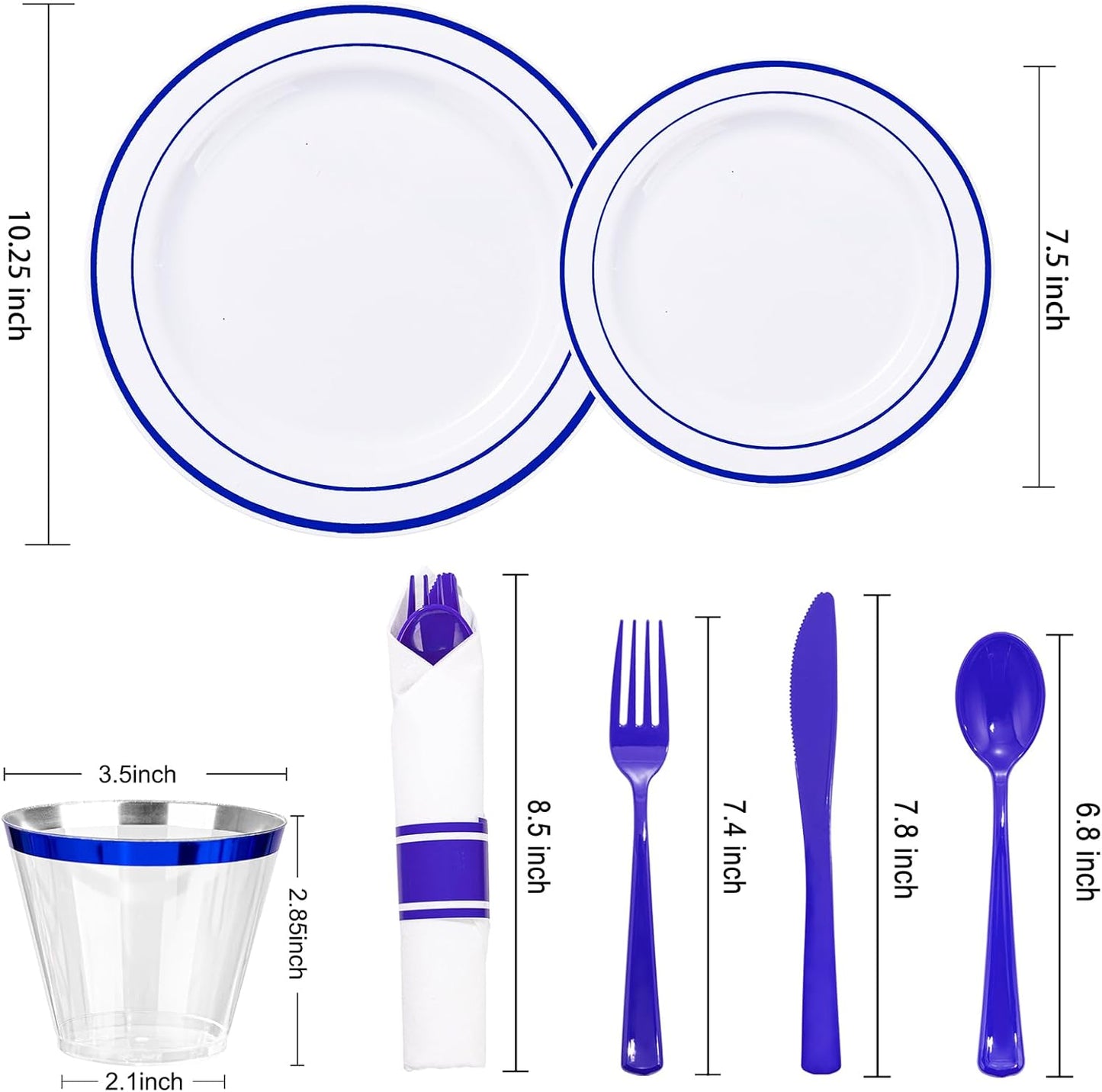 WELLIFE 350-Piece Gold Disposable Plates and Cutlery Set - Premium 10.25" Dinner Plates, 7.5" Dessert Plates, 9oz Cups & Cutlery for Weddings, Catering Events - 50 Guest Service - Elegant & Sturdy