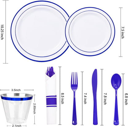 WELLIFE 350-Piece Gold Disposable Plates and Cutlery Set - Premium 10.25" Dinner Plates, 7.5" Dessert Plates, 9oz Cups & Cutlery for Weddings, Catering Events - 50 Guest Service - Elegant & Sturdy