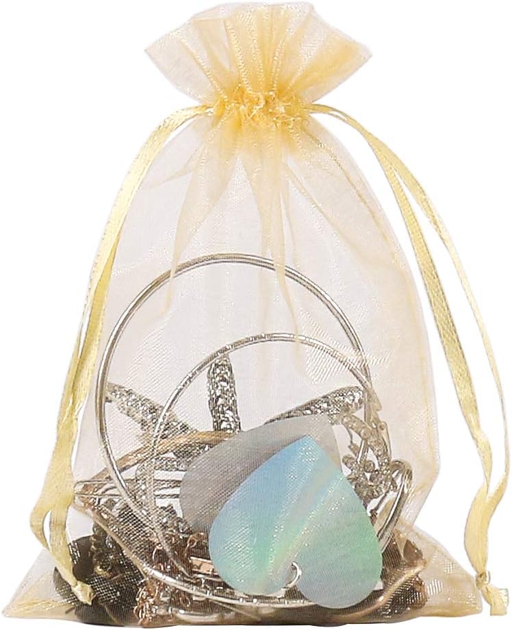 HRX Package 100pcs White Organza Bags, 4x6 inch Mesh Bags Drawstring Gift Bags Jewelry Pouches for Candy Wedding Favors Christmas