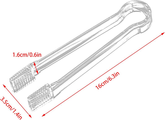 10 Pcs Plastic Buffet Serving Tongs, Clear Kitchen Tongs Mini Serving Utensil Tongs for Food Ice Salad Buffet Barbecue Cookies, 6.3 Inches