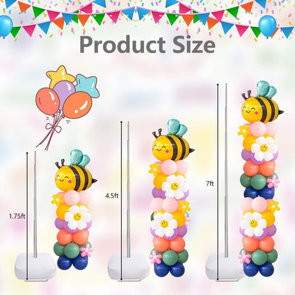 Balloon Column Stand Kit Set of 4, 7 Feet Height Adjustable Balloon Stand Kit for Floor, Balloon Pillars Stand Kit Reusable for Birthday, Wedding, Baby Shower, Graduation Party Decorations (4 Set)