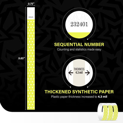 Neon Stars Yellow Green Paper Wristbands for Events, 100 Count 3/4" Paper Bracelets for Event Entry, Festivals, Parties, Clubs (Neon Star Yellow Green, 100)