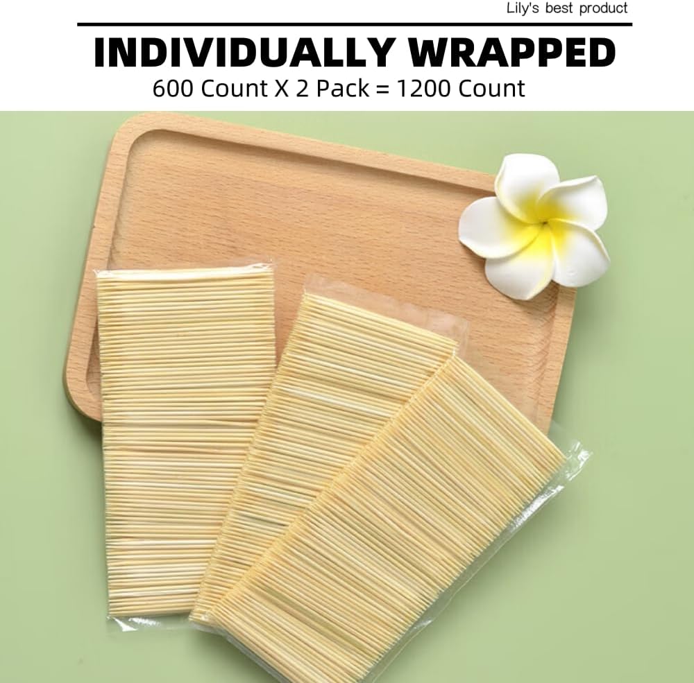 HOPELF Bamboo Toothpicks for Teeth Cleaning, Appetizer, Olive, Barbecue, Fruit, Double-Points Wooden Toothpick.600 Count