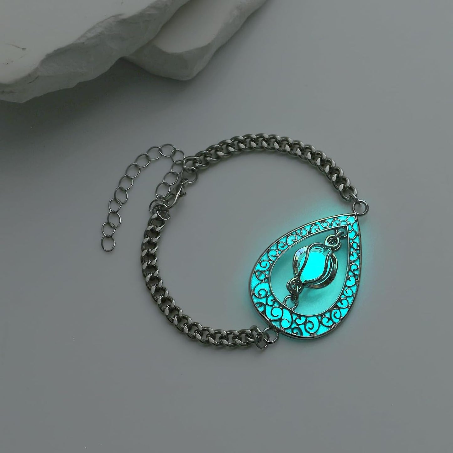EEQQBZ Glow in The Dark Silver Teardrop shape bracelets,Fantasy Glowing Jewelry bracelets