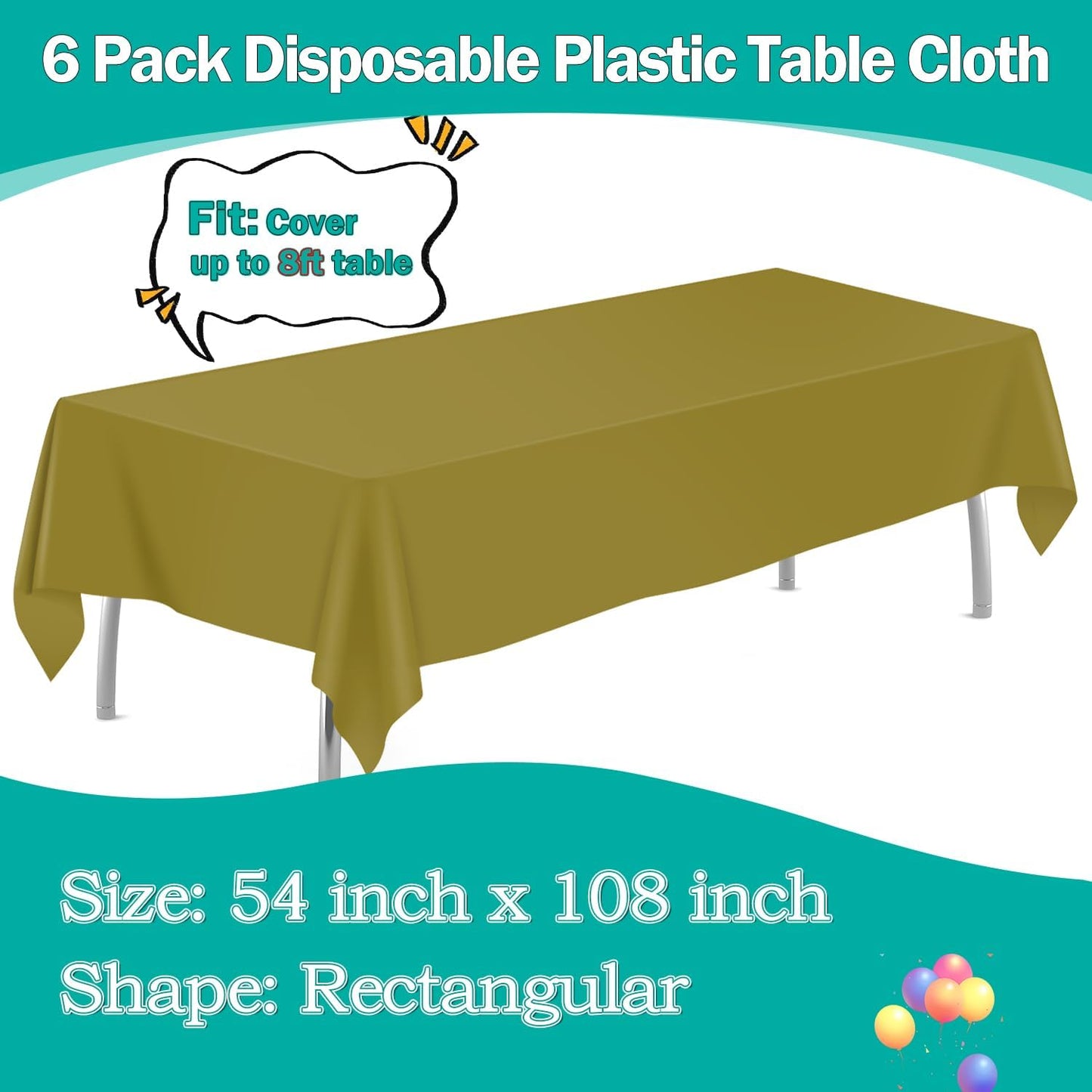 tujol Royal Blue 6 Pack Plastic Table Cloth 54" x 108", Disposable Tablecloths Rectangle Table Cover, Plastic Tablecloths for Parties