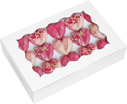 Moretoes 24pcs Bakery Boxes, 12x8x2.5 Inches,Treat Boxes with Window for Chocolate Covered Strawberries, Pastries, Cookies, Desserts, Donuts and Muffins