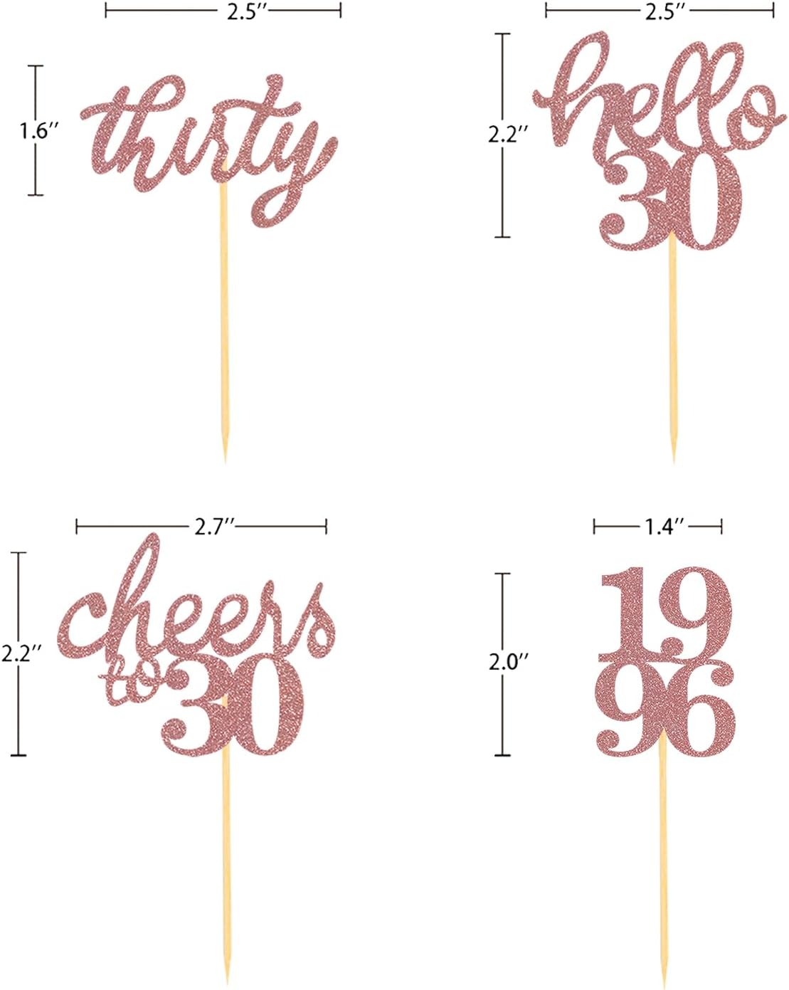 24 PCS Glitter 30th Birthday Cupcake Toppers for Celebrating Thirty Years Old Birthday Party Decorations for 30th Anniversary Party Supplies (Gold)