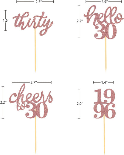 24 PCS Glitter 30th Birthday Cupcake Toppers for Celebrating Thirty Years Old Birthday Party Decorations for 30th Anniversary Party Supplies (Gold)