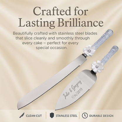 GIFTS INFINITY Personalized Wedding Cake Knife and Server Set with Engraving – Cake Cutting Utensil Set, Keepsake Gift for Wedding, Anniversary, Reception, Birthday & Other Occasions (CH-101WB)