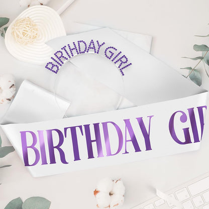 Birthday Sash & Crown for Women - Tiara Headband, Girls' Decorations Accessories