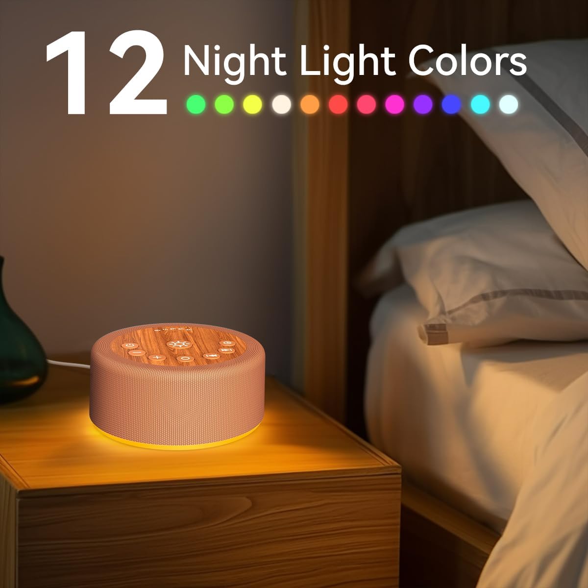 Sound Machine Night Light White Noise Brown Noise Machine 30 Non Looping Sounds 12 Lights 5 Timers 36 Adjustable Volume Memory Function Sleep Sounds Machine for Baby Kids Adult & Home Office Travel