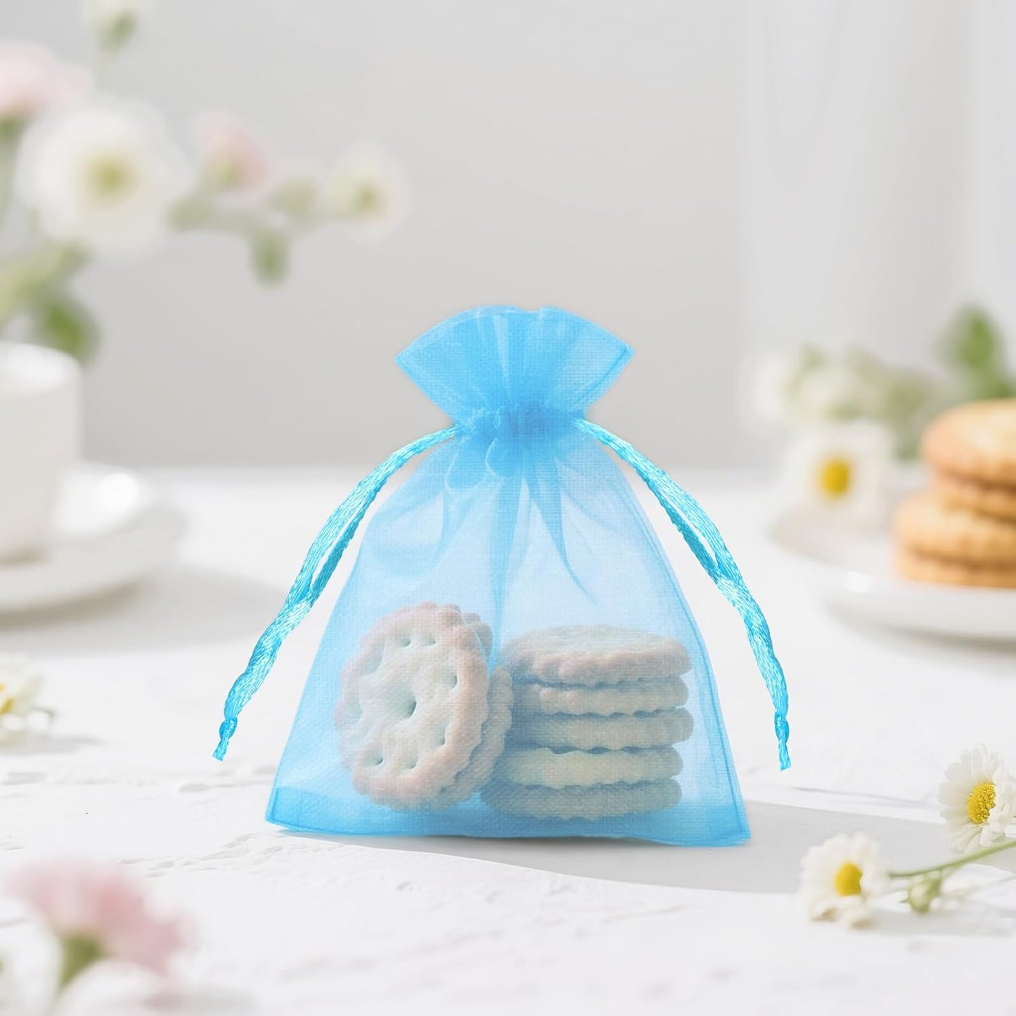 joycraft 50Pcs Organza Bags, 2x3 inch Gift Favor Bags, White Wedding Favor Bags, Jewelry Pouches with Drawstring, Mesh Bags Drawstring for Jewelry, Festival, Makeup, Candy, Desserts