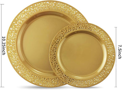 I00000 102 Pieces Gold Plastic Plates, Disposable Party Plates White Gold Rim, 51 Disposable Gold Dinner Plates 10.25 Inch and 51 Disposable Dessert Appetizer Elegant Fancy Wedding Plates 7.5 Inch