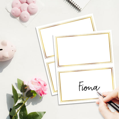 Gold Foil Border Place Cards, Set of 25 Tent Name Cards for Table Setting, Food Label for Wedding, Baby Shower, Birthday Dinner Party Supplies -010