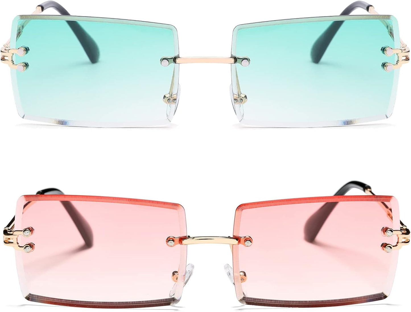 Rectangle Sunglasses for Men/Women Small Rimless Square Shade Eyewear