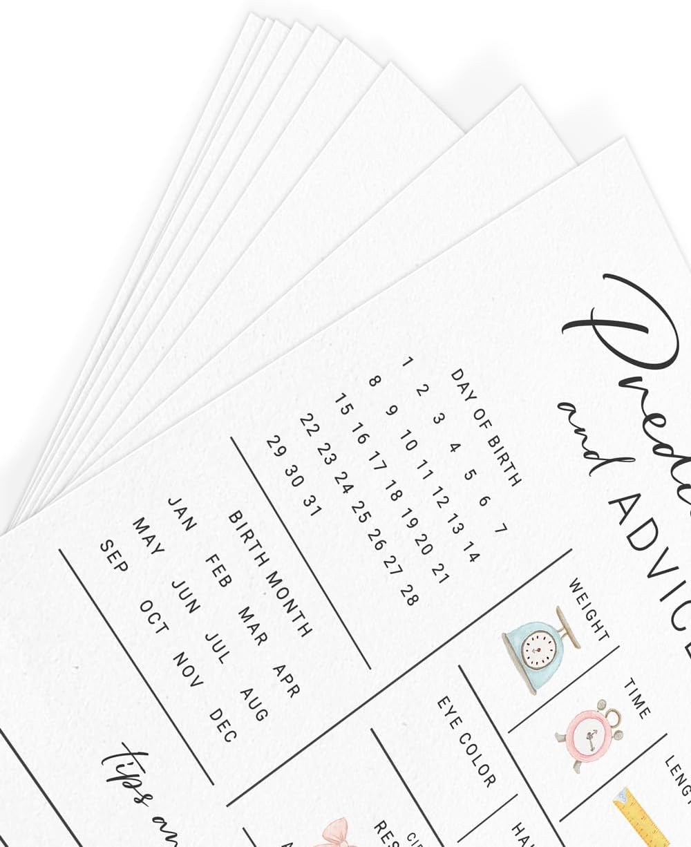 Printed Party Baby Predictions & Advice Cards for New Parents – Baby Shower Game, Wishes for Mommy & Daddy, Gender Reveal Boy or Girl, Modern Minimal Design, 30 Cards