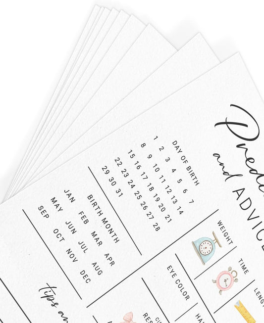 Printed Party Baby Predictions & Advice Cards for New Parents – Baby Shower Game, Wishes for Mommy & Daddy, Gender Reveal Boy or Girl, Modern Minimal Design, 30 Cards
