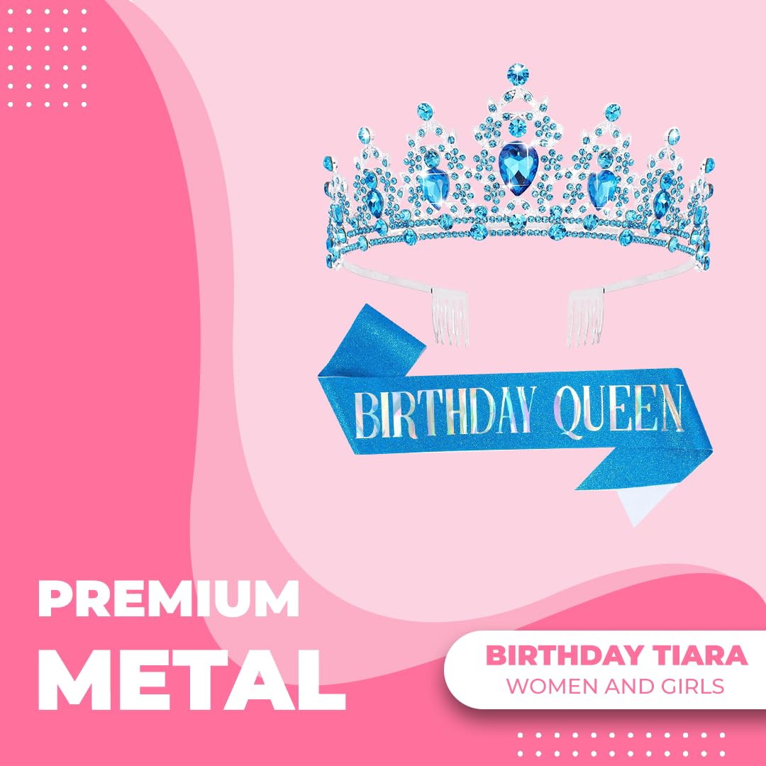 Birthday Tiara Crown with Sash for Women, Headband Hair Accessories for Wedding Party Costume