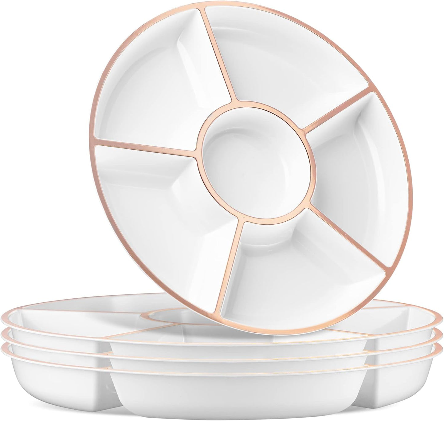 Plasticpro 6 Sectional Round Plastic Serving Tray/Platters Clear Pack of 2