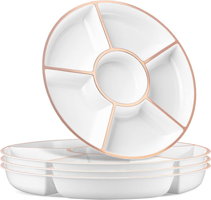 Plasticpro 6 Sectional Round Plastic Serving Tray/Platters Clear Pack of 2