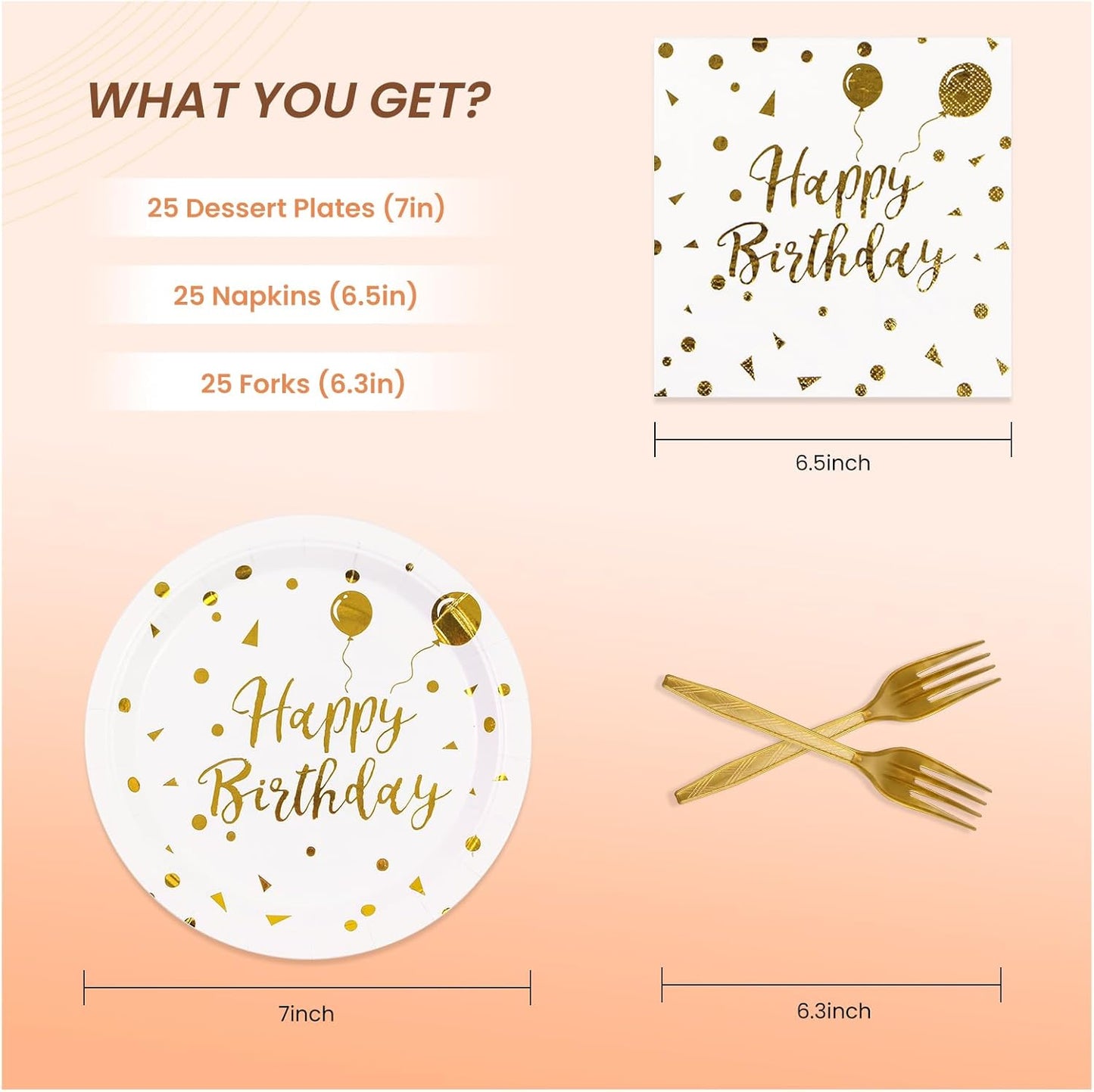 75PCS Paper Plates and Napkins Set - White and Gold Dot Disposable Party Dinnerware Includes Paper Plates, Napkins, Forks Decorations for 2026 New Year, Birthday, Wedding and Holiday, Serves 25
