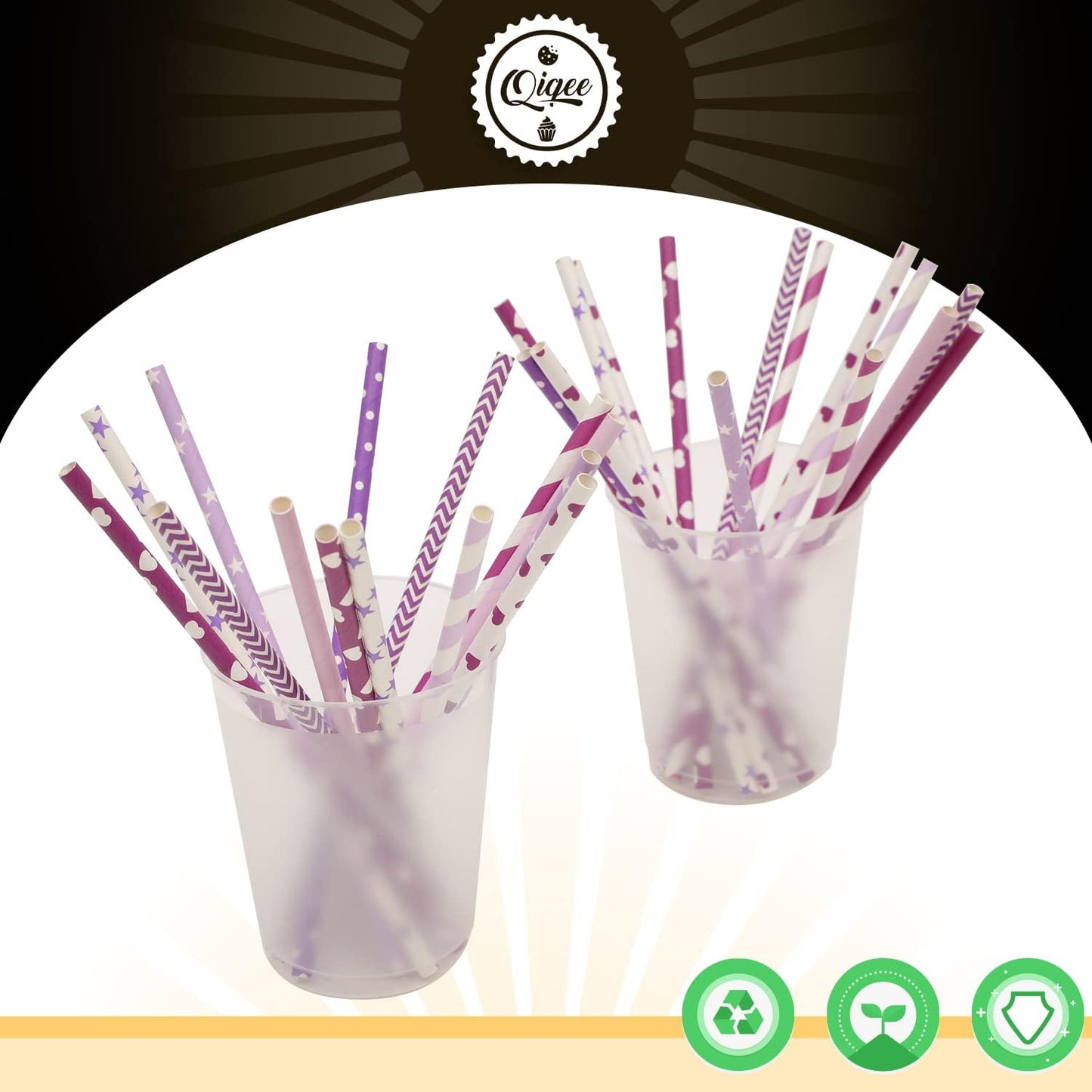 Pink Paper Straws 150pcs Disposable Straws Bulk (10 Pattern) qiqee