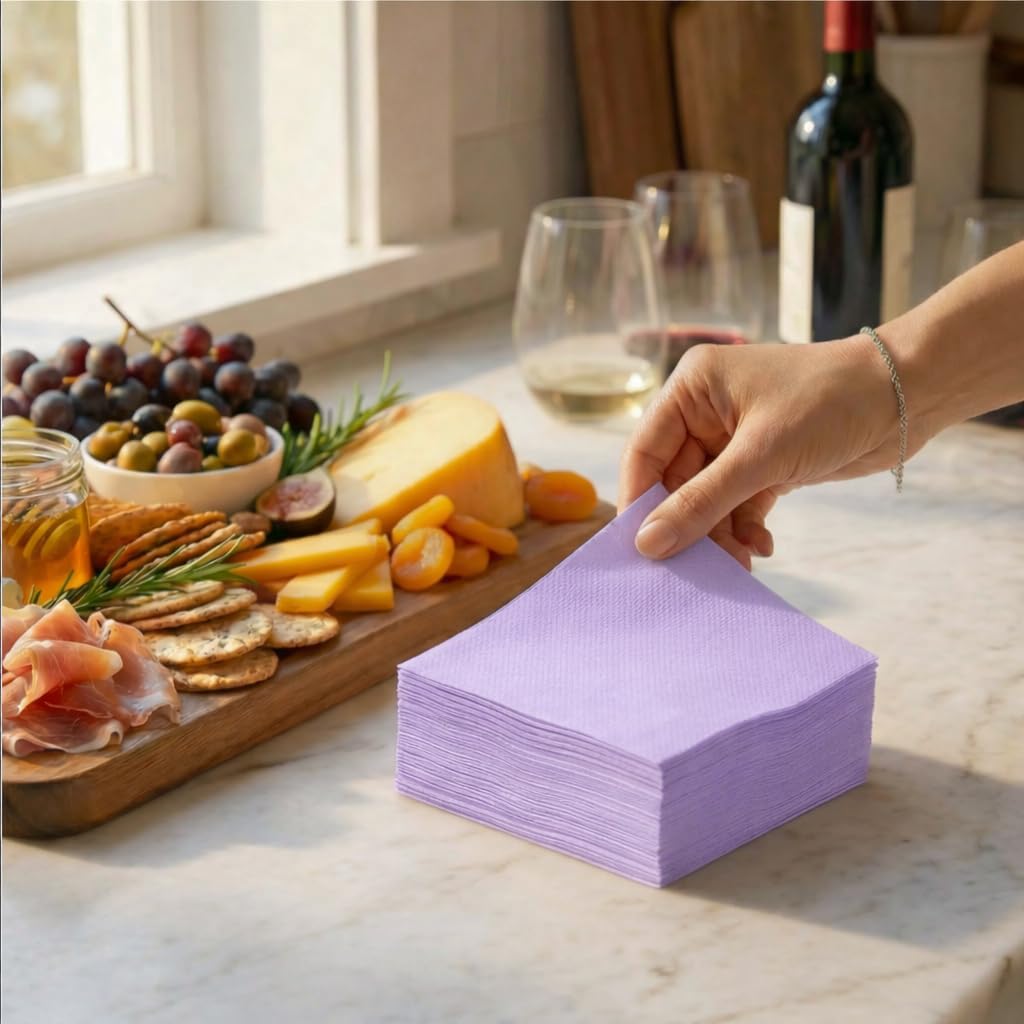 AH AMERICAN HOMESTEAD Cocktail Napkins-Disposable Beverage/Bar Napkins-White Linen-Like Square Napkins-Eco-Friendly & Compostable-Everyday Use, Party or Wedding 4.75inch x 4.75inch (100 Count, White)
