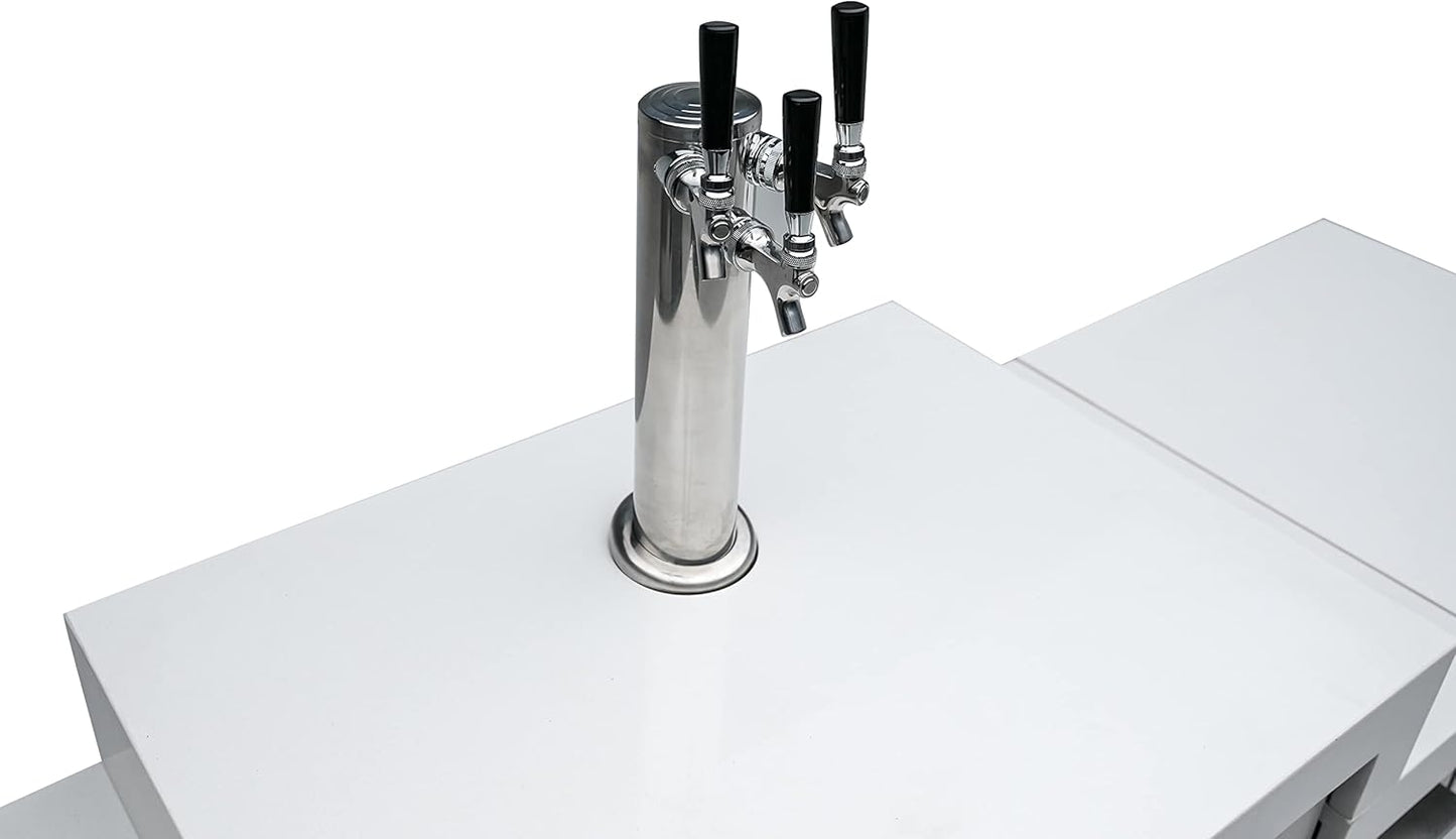 Mont Alpi Bar Series MA-BEVKEG Stainless Steel Outdoor Rated 3 Beer Tap Kegerator Keg Center Dispenser + Beverage Center with Compact Refrigerator + Granite Countertops