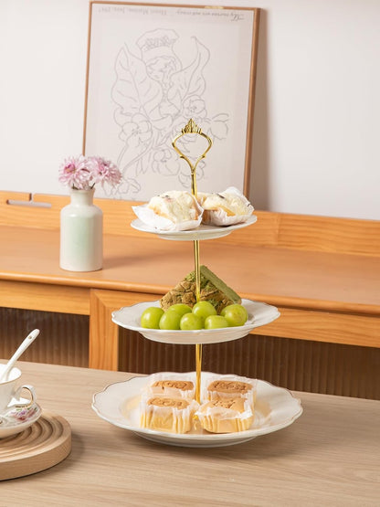 Sweejar 3 Tier Ceramic Cake Stand Wedding, Dessert Cupcake Stand for Tea Party Serving Platter (White)