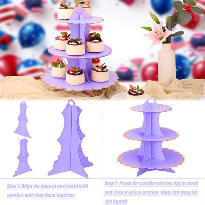 MRPAPA Pink Cardboard Cupcake Stand,2PCS Cup Cake Holder Thick Paper Dessert Tray, 3-Tier Round Serving Tray Perfect for Baby Girls Pink and Gold Birthday Baby Shower Party Supplies