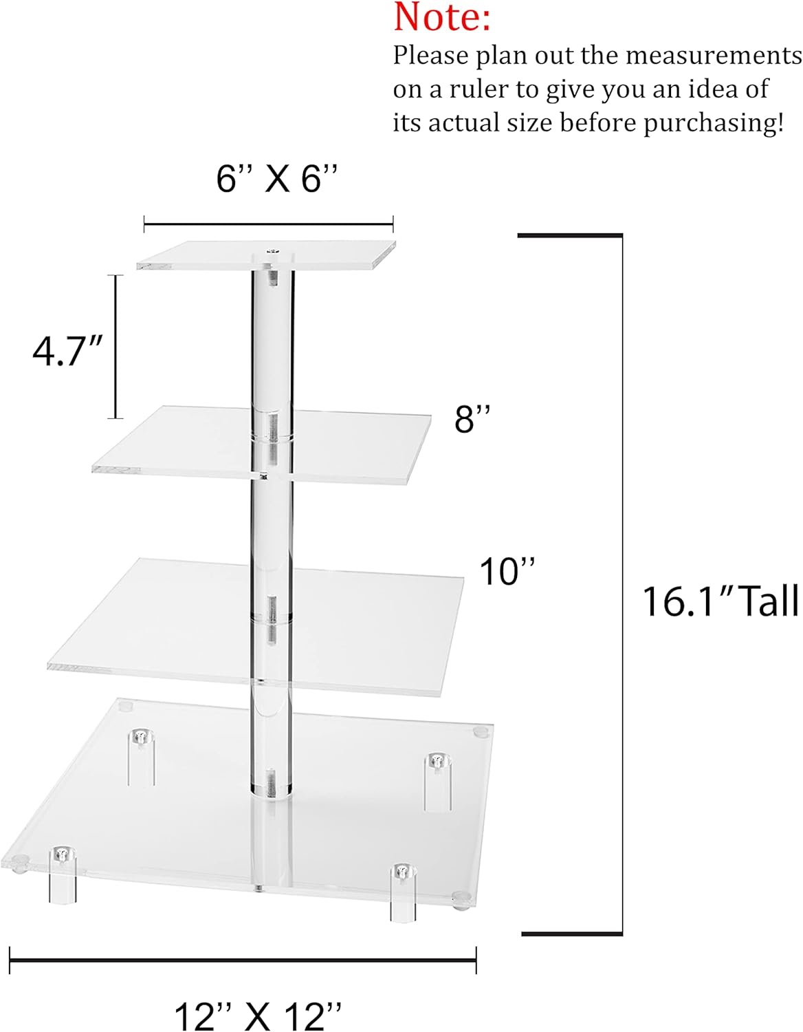 Jusalpha Large 4 Tier Cupcake Stand Square Acrylic Cupcake Tower Stand for Dessert, Pastry, Serving Platter-Candy Bar Party Décor and Supply(with Rod Feet) (4SF-V2)