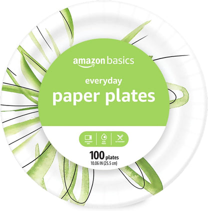 Amazon Basics Everyday Disposable Paper Plates, 10 Inch, Microwave-Safe, Cut Resistant, Soak-Proof, 150 Count