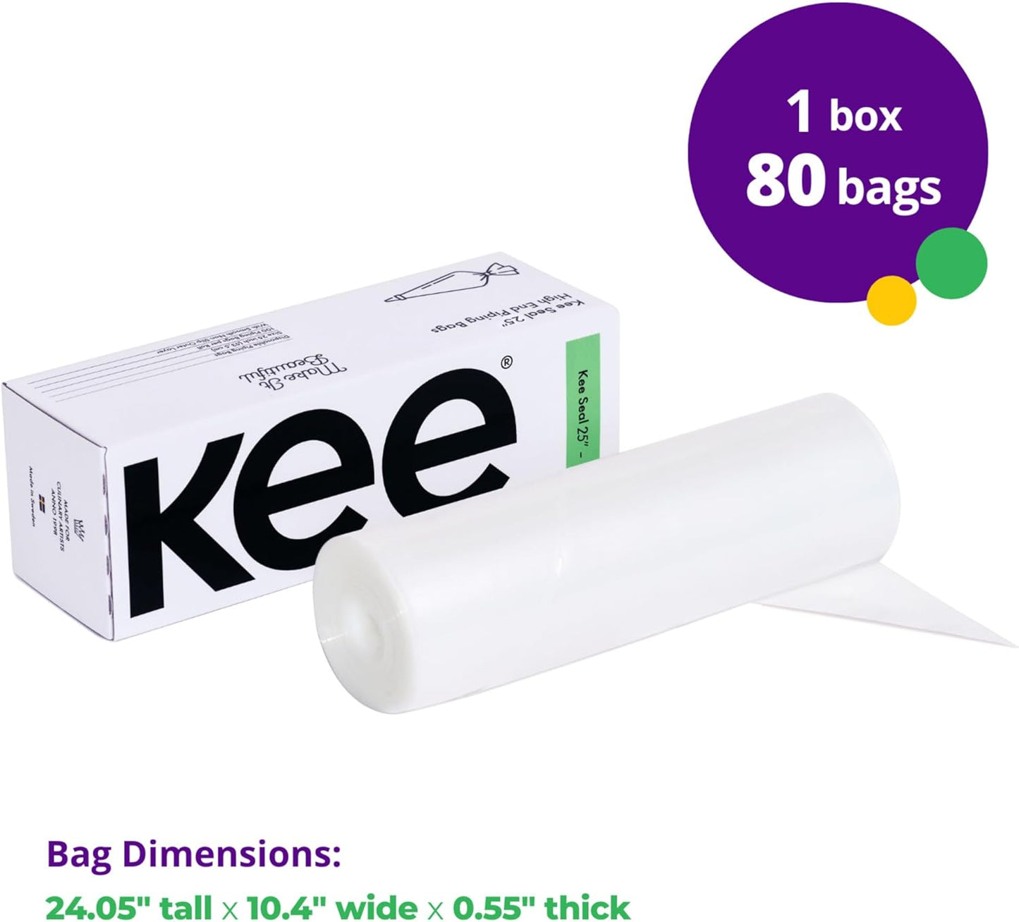 KEE-SEAL Disposable Pastry Bags, Piping Bag with Grip Tight Outer Surface, Smooth-Flow Interior, Easy Tear Perforation, Convenient Dispenser Box, 18-Inch, Clear