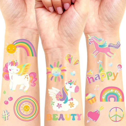 Unicorn Temporary Tattoos for Kids Girls - 94 Glitter Styles Unicorn Rainbow Fake Tattoos for Birthday, Party Decorations, Favors Waterproof Unicorns Tattoos Stickers for Girls - 4 Sheets