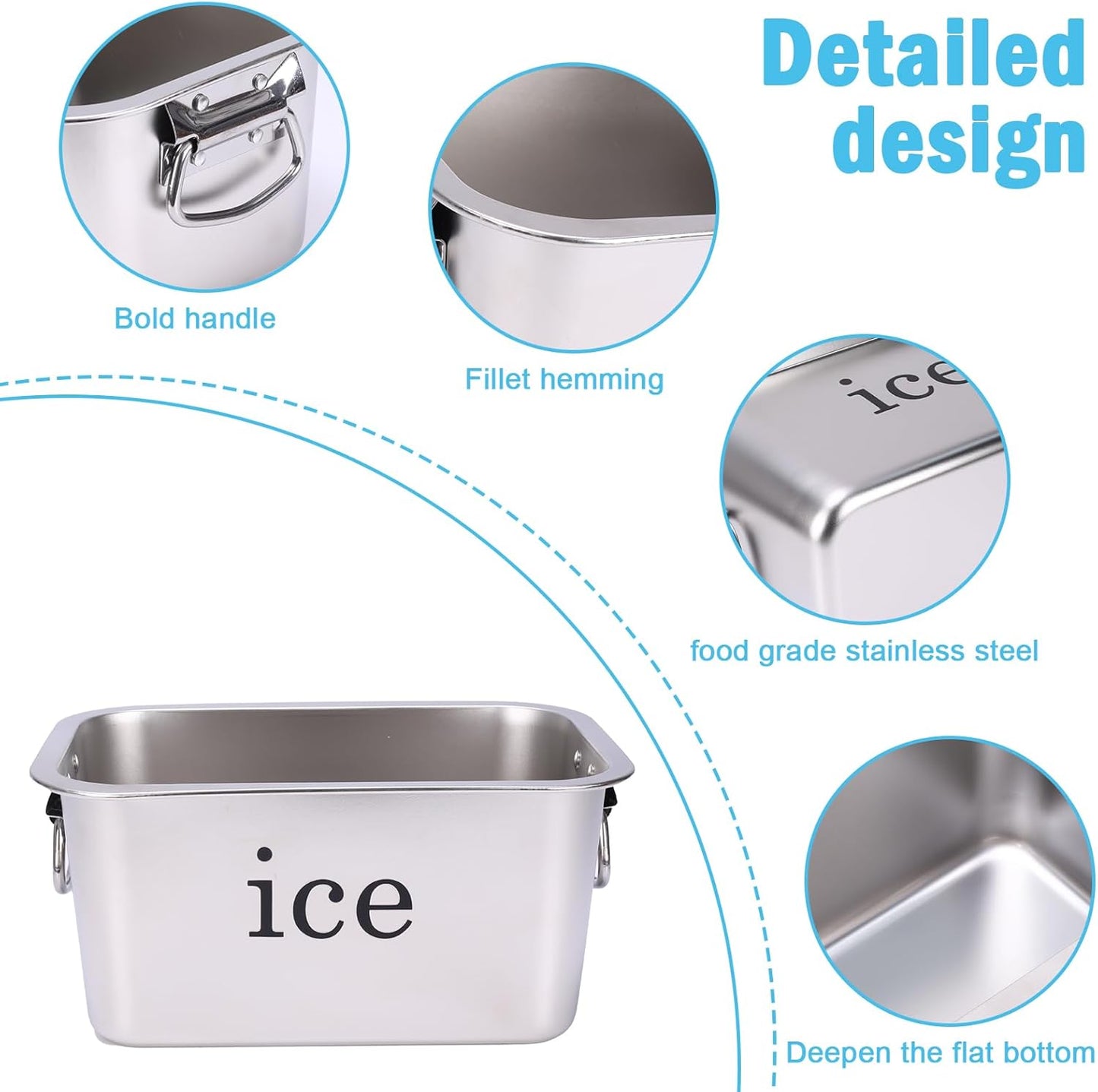 Ice Bucket Large-Capacity Stainless Steel Champagne Bucket Party Tabletop Double-Handle Drink Cooler, Beverage Chiller for Wine, Beer, Soda and Bottles in Bar, Patio or Kitchen, Cocktail Entertaining