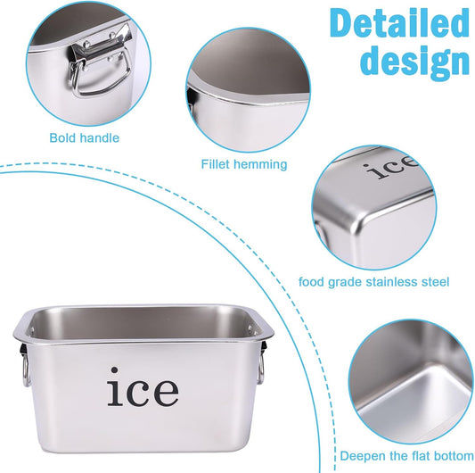 Ice Bucket Large-Capacity Stainless Steel Champagne Bucket Party Tabletop Double-Handle Drink Cooler, Beverage Chiller for Wine, Beer, Soda and Bottles in Bar, Patio or Kitchen, Cocktail Entertaining