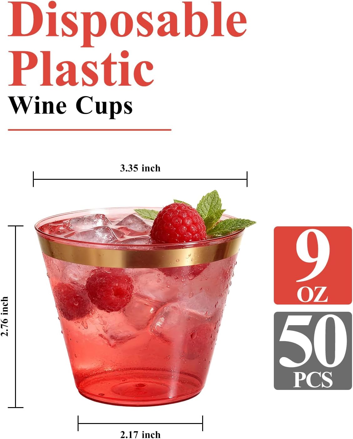 Goodluck 100PCS 9oz Gold Plastic Cups for Party, Disposable Gold Rim Cups, Plastic Cocktail Glasses for Wedding Thanksgiving, Christmas, and Parties