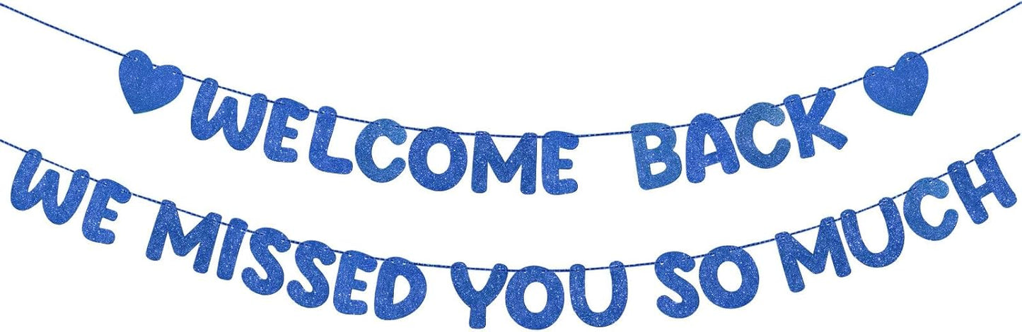 Fulmoon Pre Strung Welcome Back We Missed You So Much Banner, NO DIY, Glitter Welcome Home Celebration Decorations Family Gathering, Back to School, Military Homecoming Decoration(Dark Blue)