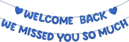 Fulmoon Pre Strung Welcome Back We Missed You So Much Banner, NO DIY, Glitter Welcome Home Celebration Decorations Family Gathering, Back to School, Military Homecoming Decoration(Dark Blue)