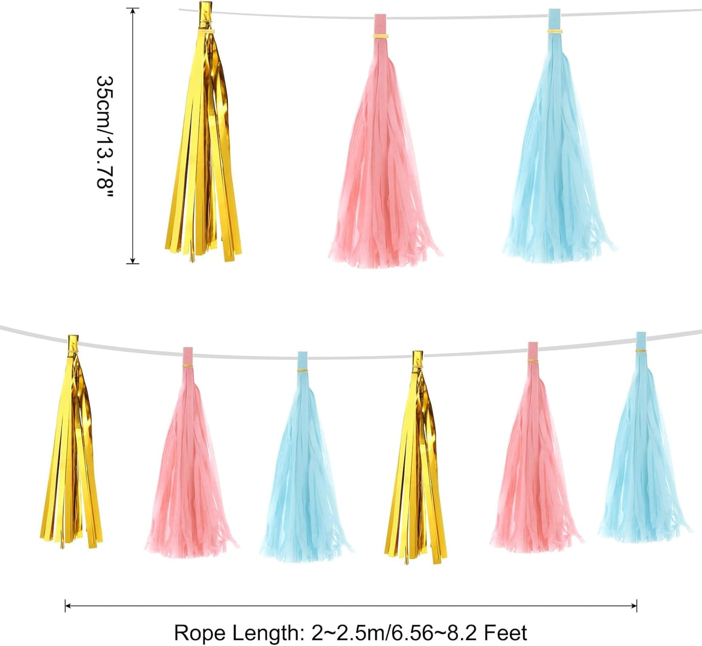 MECCANIXITY 15Pcs Light Blue Tassel Garland Banner with Rope Tissue Paper Tassels Party DIY Kits for Anniversary Wedding Birthday Party