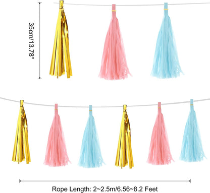 MECCANIXITY 15Pcs Light Blue Tassel Garland Banner with Rope Tissue Paper Tassels Party DIY Kits for Anniversary Wedding Birthday Party