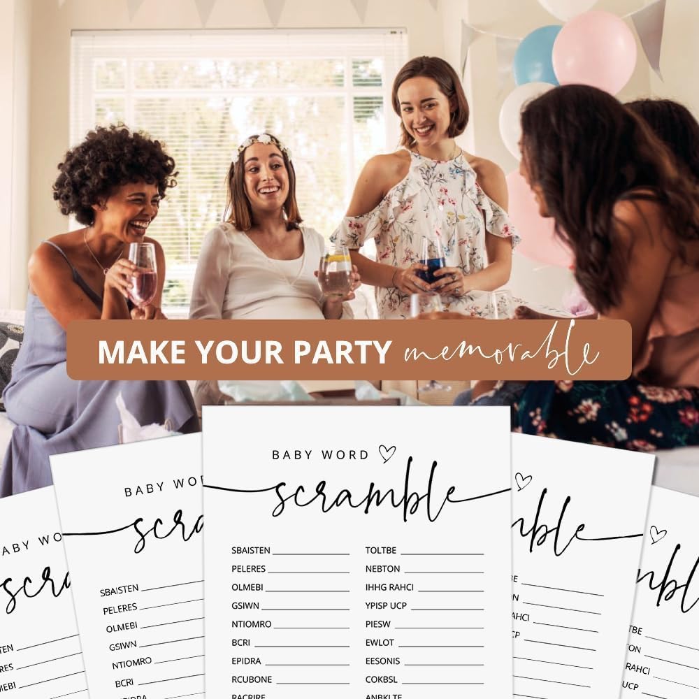 GardenCity Baby Shower Bingo Game, 50 Unique Pre-Filled Cards, Baby Shower Games for Boy or Girl, Minimalist