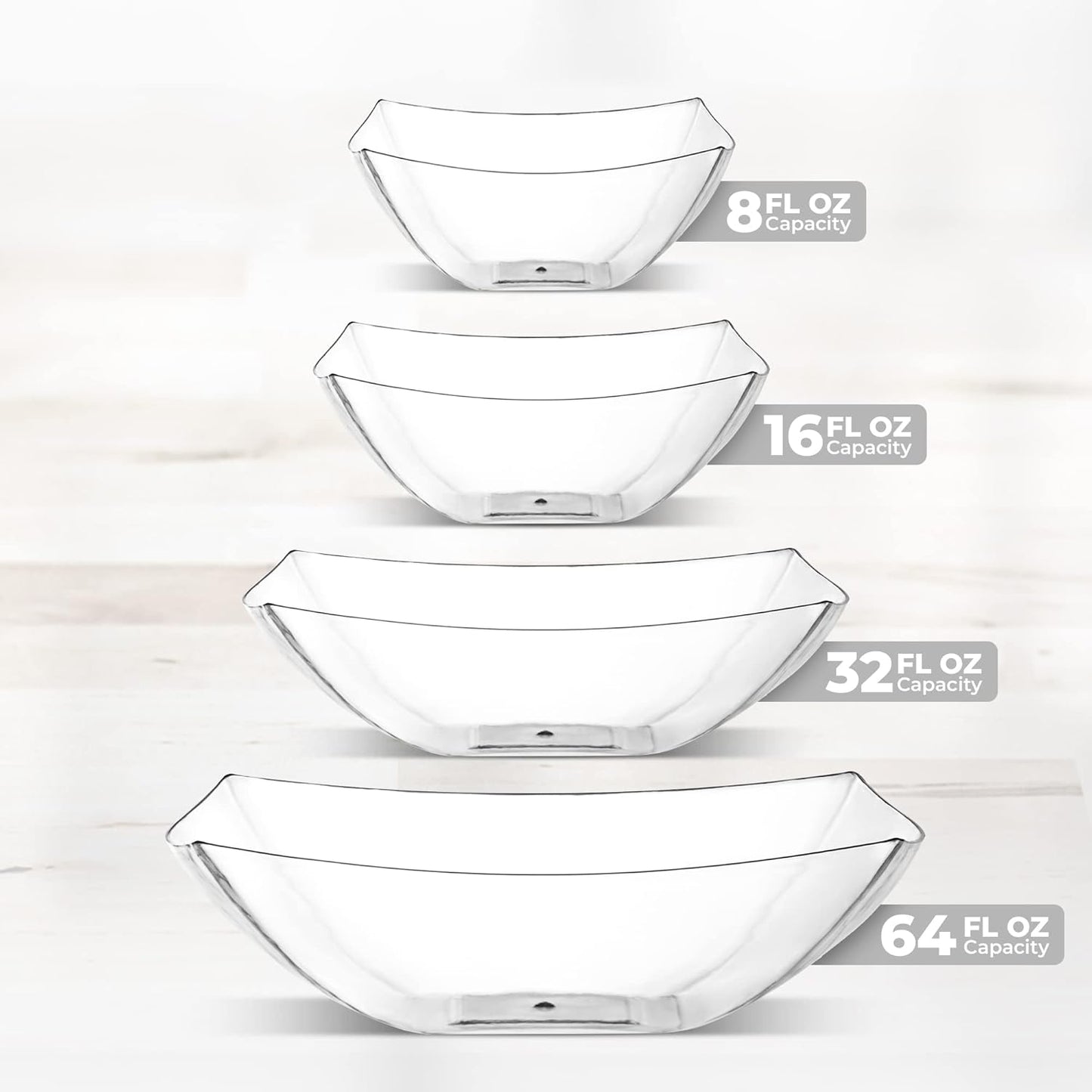 Posh Setting - Clear Plastic Serving Bowls for Party (8oz - 4 Pack) Square, Disposable, Salad & Fruit Bowls for Party Table, Candy Containers for Candy Buffet