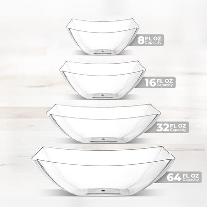 Posh Setting - Clear Plastic Serving Bowls for Party (8oz - 4 Pack) Square, Disposable, Salad & Fruit Bowls for Party Table, Candy Containers for Candy Buffet