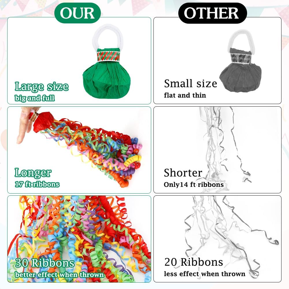 No Mess Streamers,16 Pack Hand Throw Streamers Colorful Party Streamer Poppers No Mess Confetti Poppers Party Poppers for Graduation Birthday Wedding Retirement Celebrations Baby Shower Party Favors